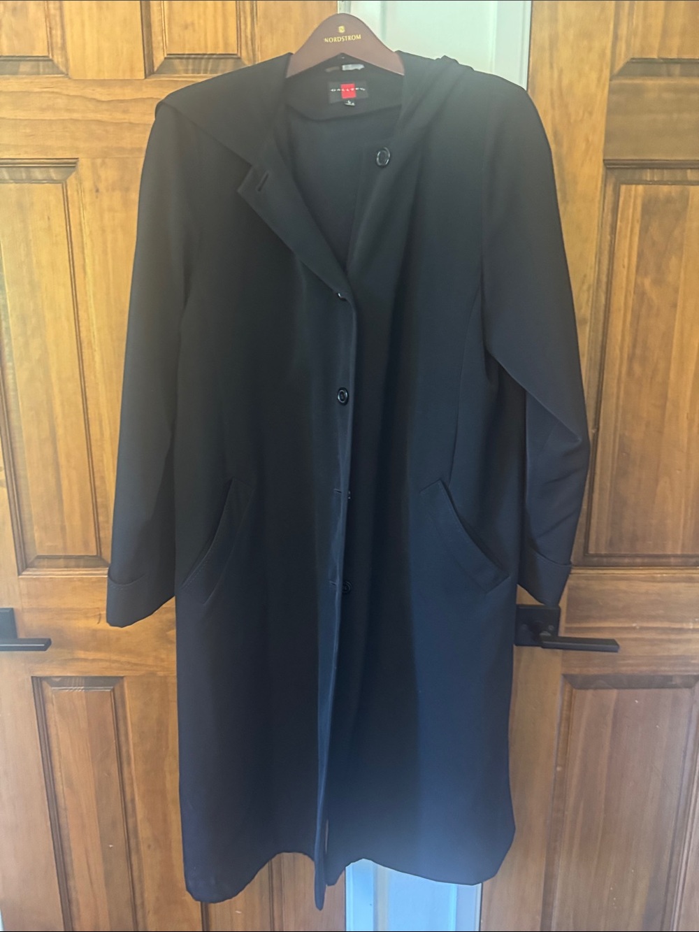Gallery Black Long Single-Breasted Trench Coat